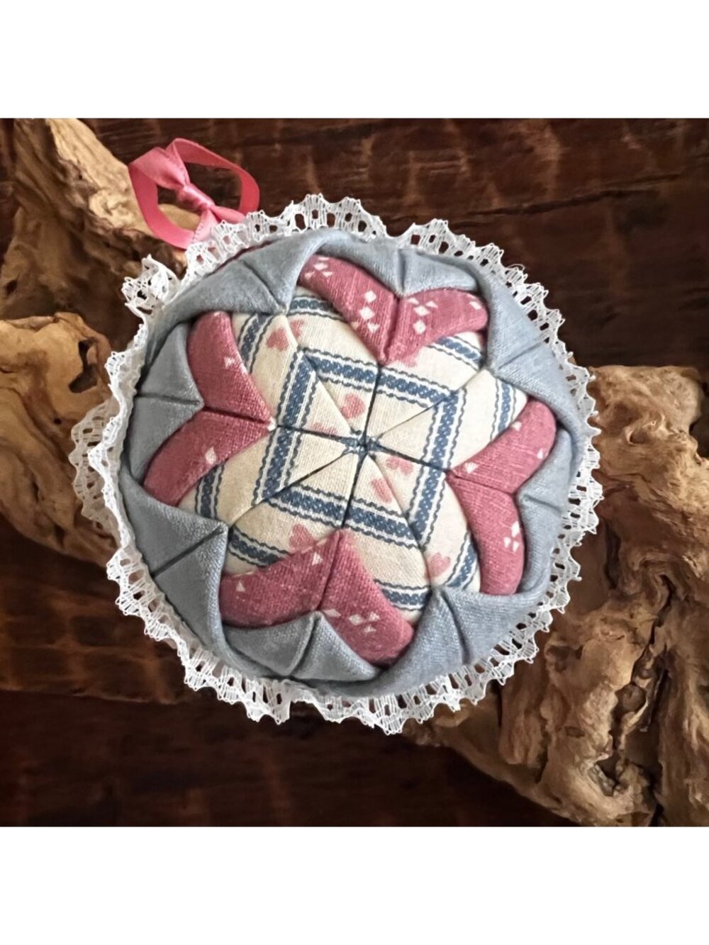 Handmade Vintage Quilted Cottagecore Ornament 4 Inch